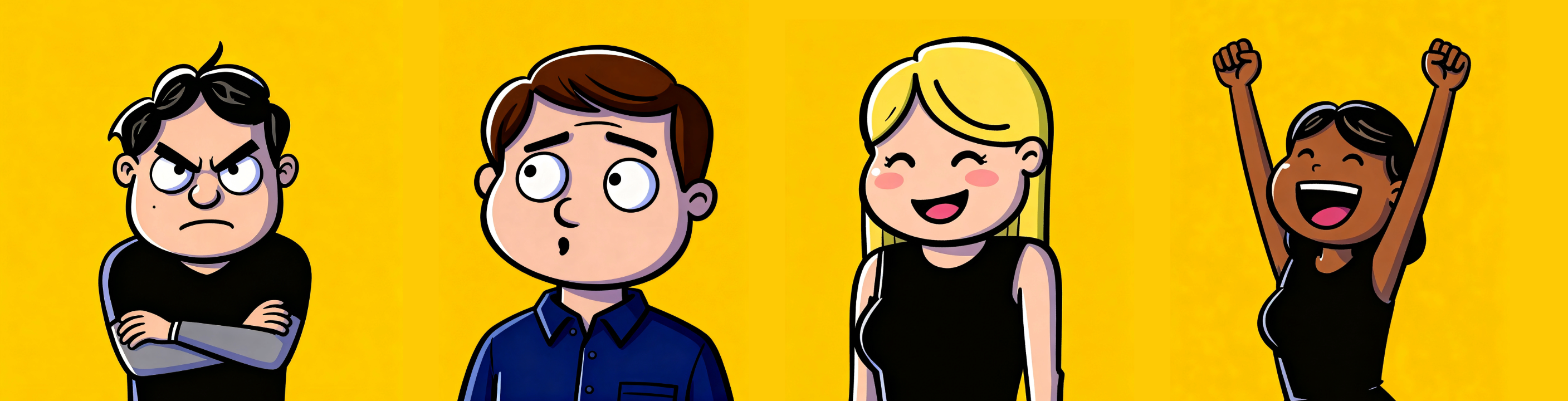 4 people with different attitudes