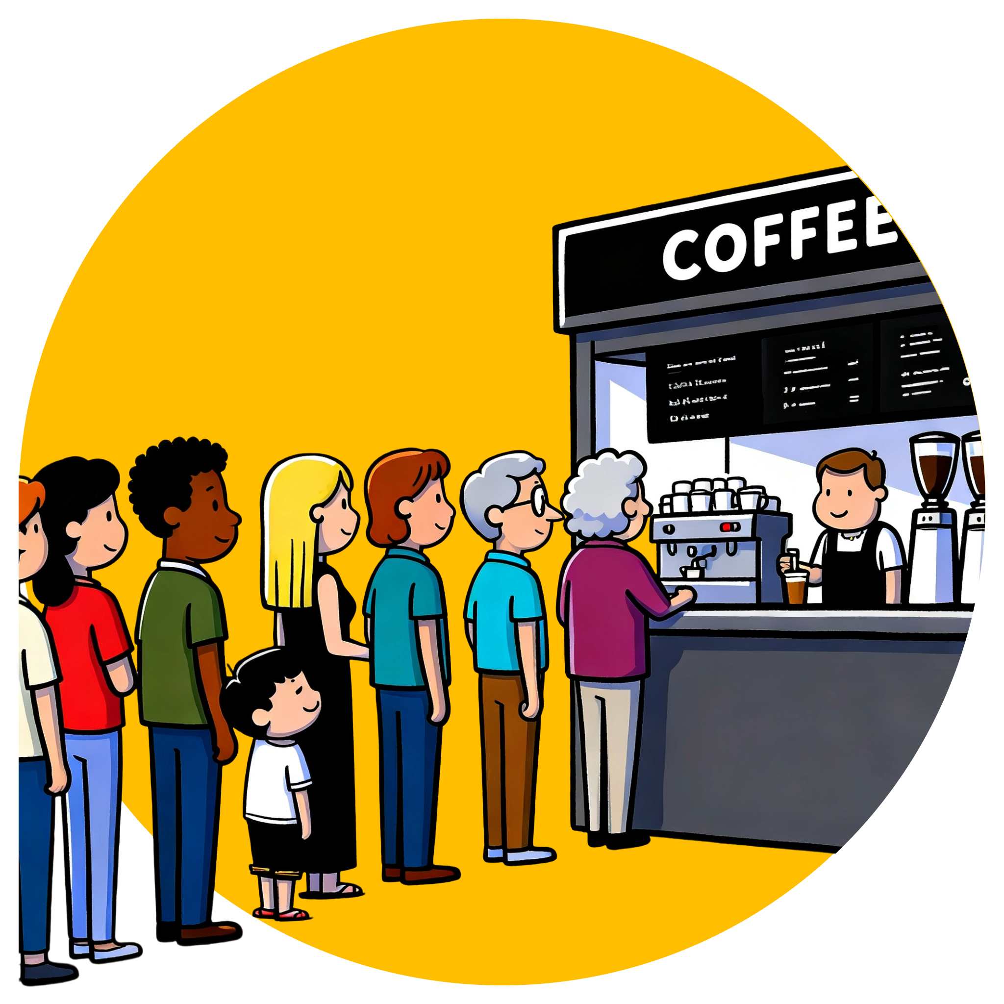 queue of people waiting in a queue for coffee