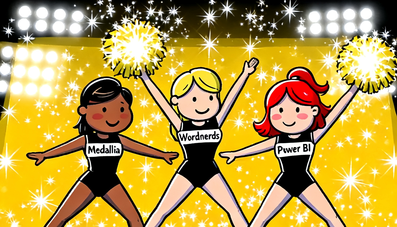 Three cheerleader illustrations labelled Medallia, Wordnerds and Power BI — the three components of the modern CX stack.