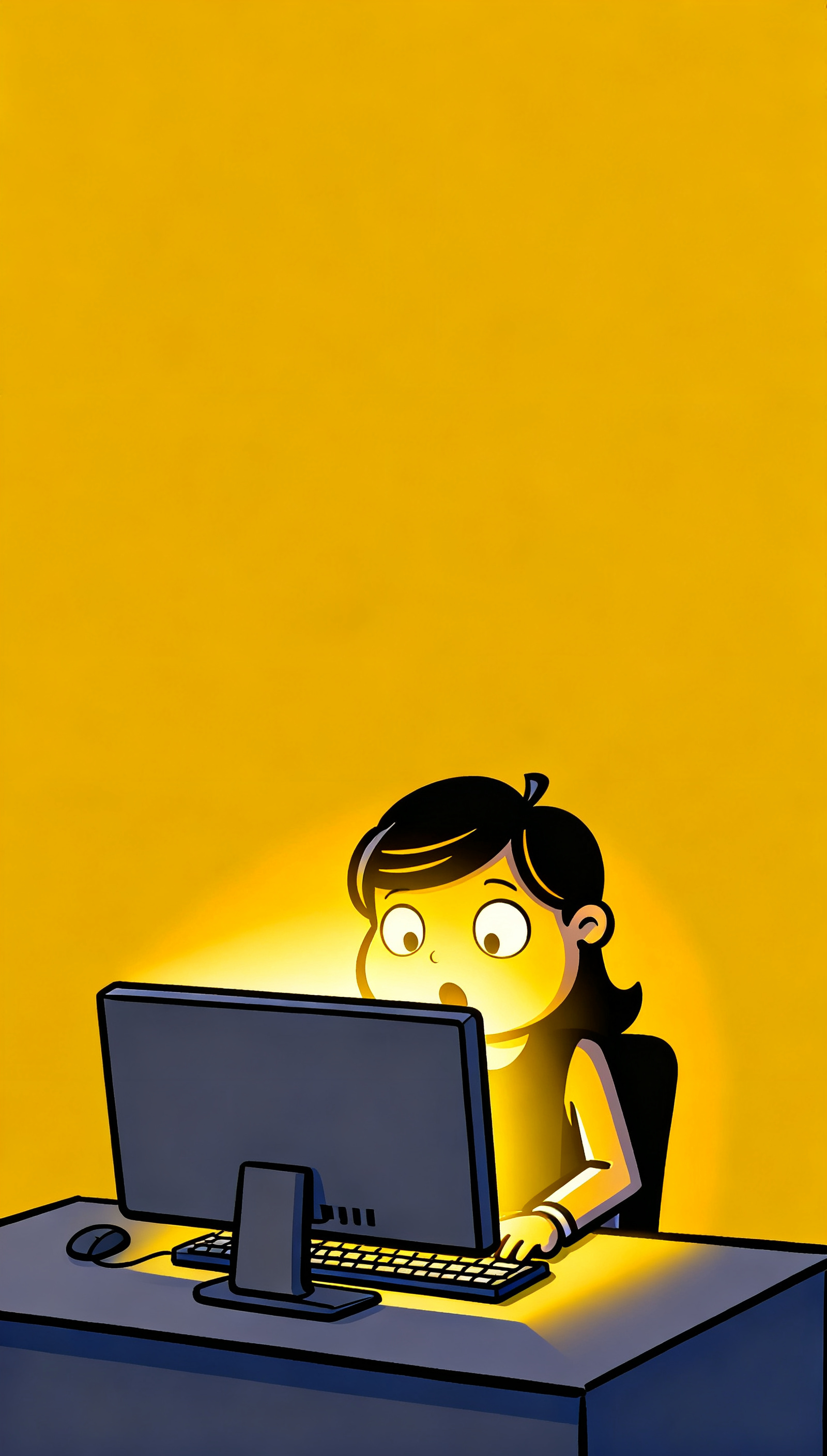 woman looking at a computer emitting a soft glow