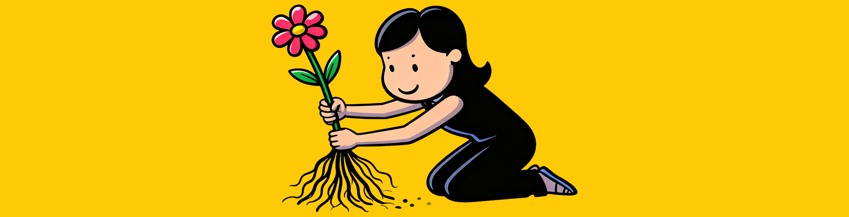 woman pulling out a flower from the root