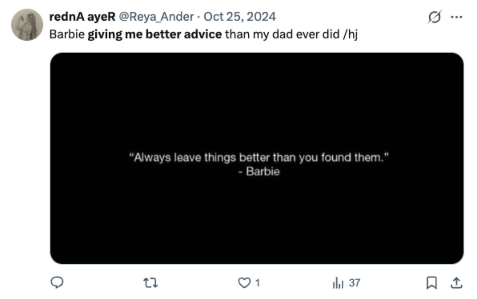 Tweet referencing Barbie