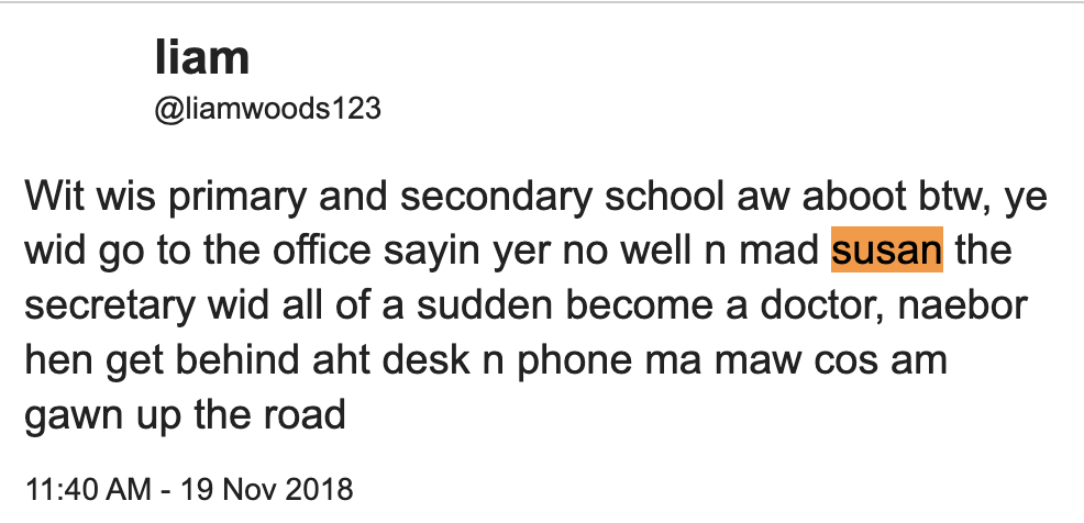 Tweet using the Scottish word naebor