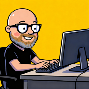CX Corner — a cartoon of Pete Daykin at his computer